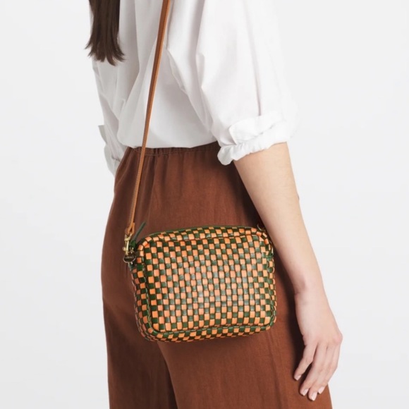 Clare V Handbags - Clare V - Midi Sac - Safari Green and Coral Woven Checker